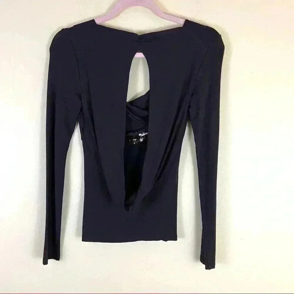 BCBGMaxAzria Dark Brown Rayon Drapey Sequined Long Sleeve Top - Picture 7 of 12